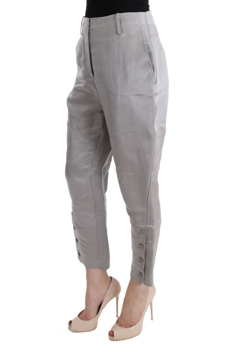 Pantalon décontracté taille courte en soie grise d'Ermanno Scervino