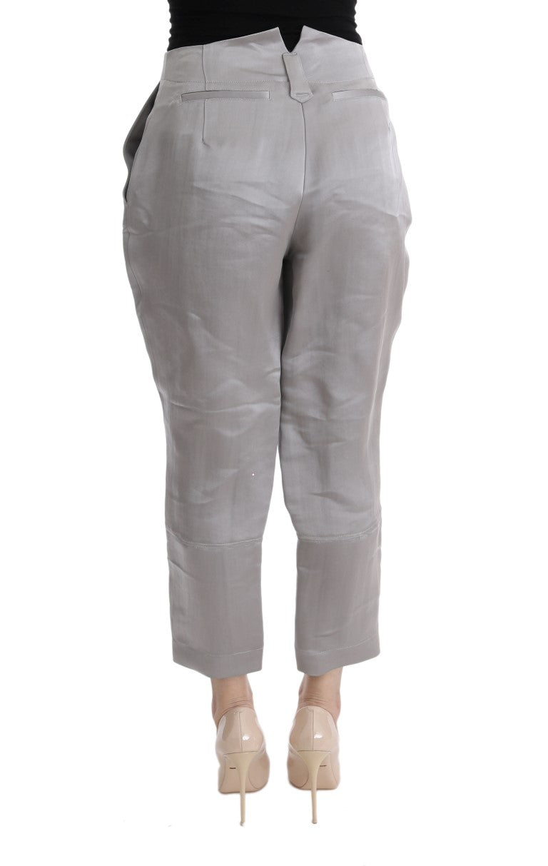 Pantalon décontracté taille courte en soie grise d'Ermanno Scervino