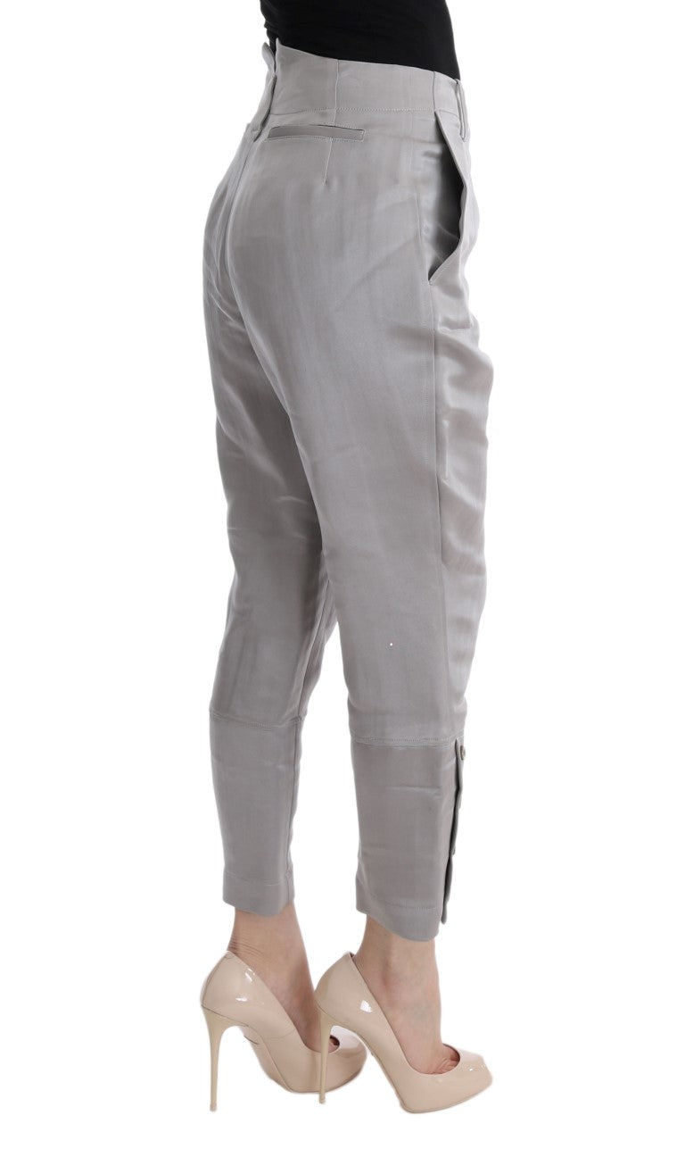 Pantalon décontracté taille courte en soie grise d'Ermanno Scervino