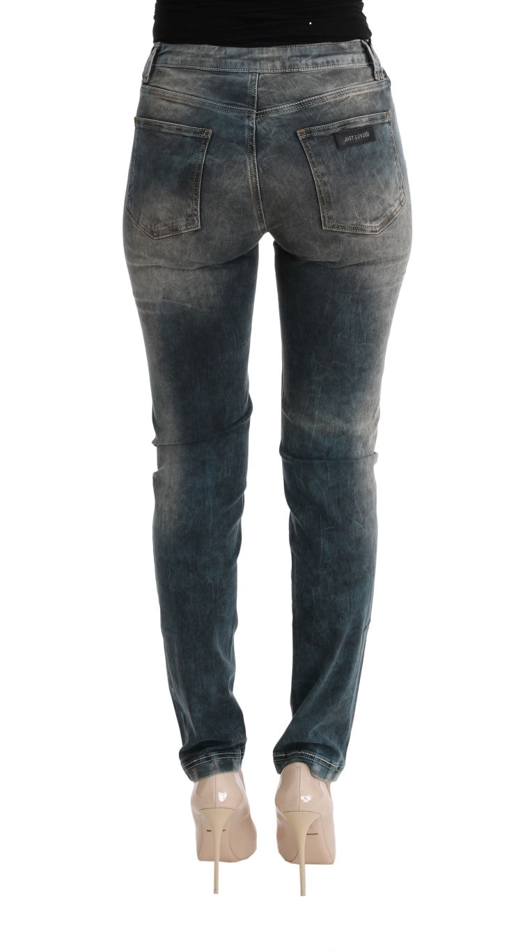 Jeans slim en coton mélangé, bleu lavé, Cavalli