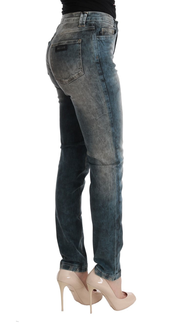 Jeans slim en coton mélangé, bleu lavé, Cavalli