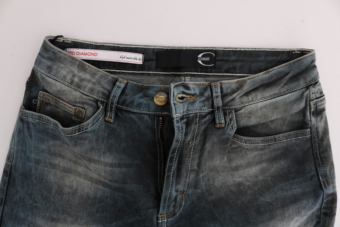 Jeans slim en coton mélangé, bleu lavé, Cavalli