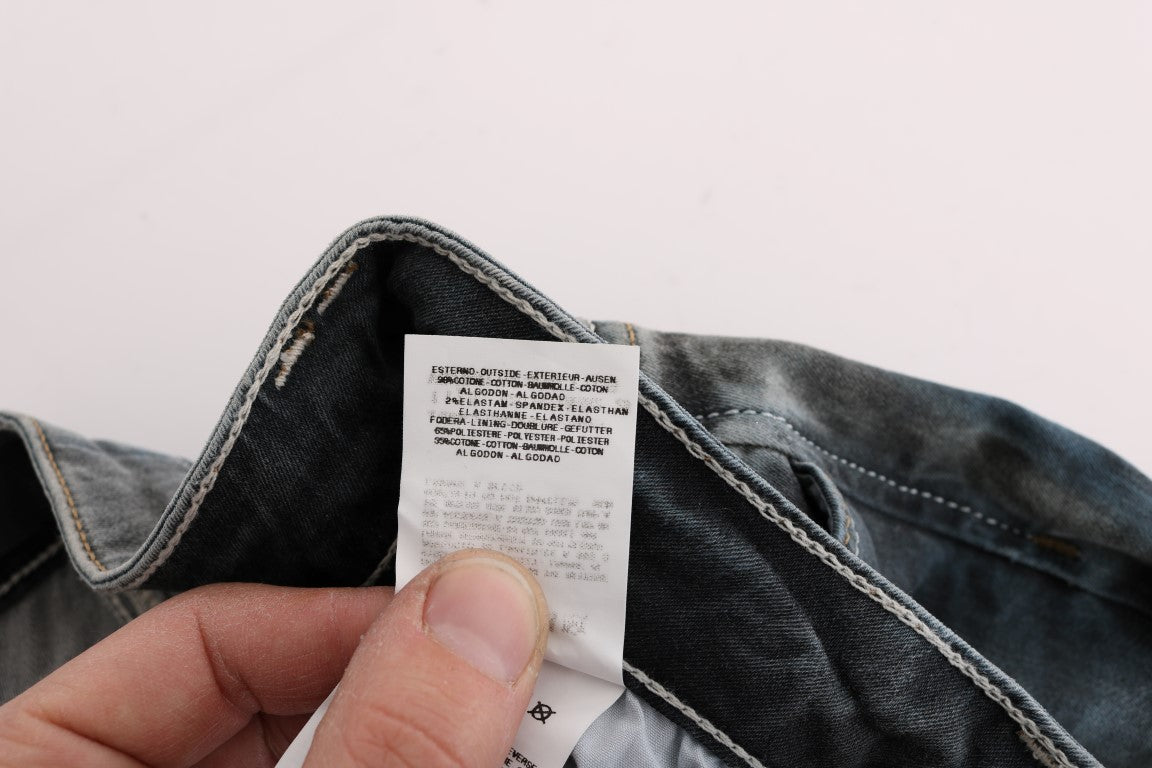 Jeans slim en coton mélangé, bleu lavé, Cavalli
