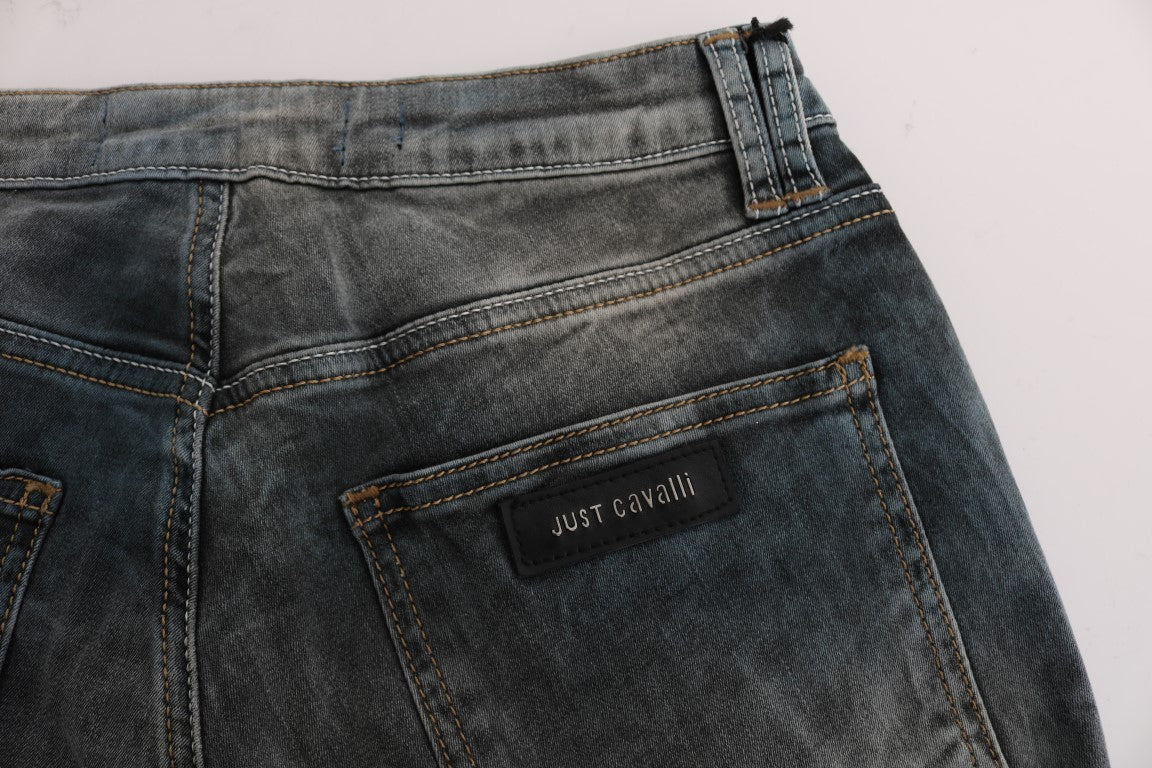 Jeans slim en coton mélangé, bleu lavé, Cavalli
