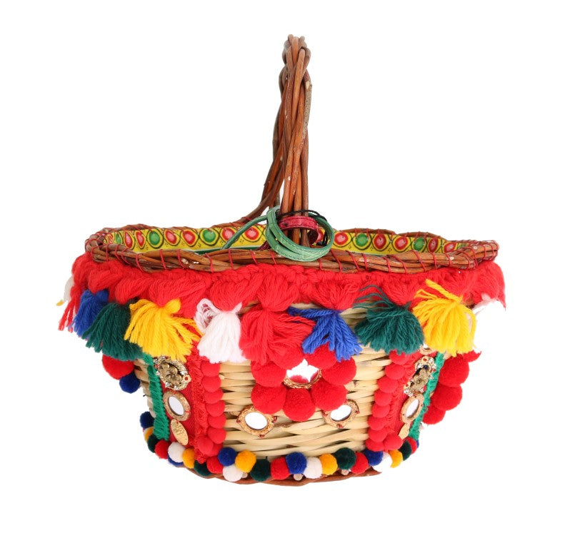 Sac Dolce & Gabbana multicolore AGNESE en paille et cristal avec pompon