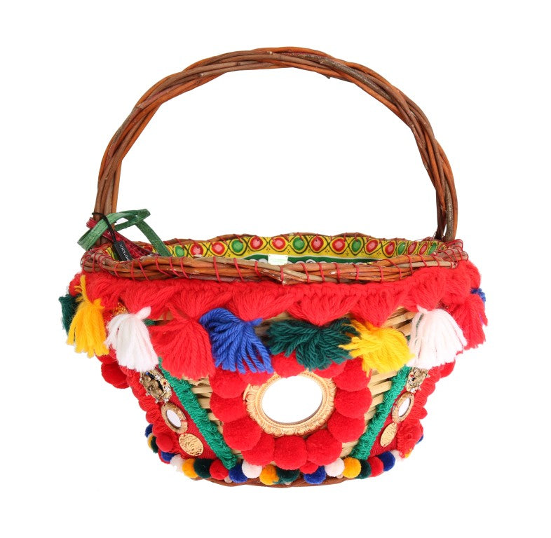 Sac Dolce & Gabbana multicolore AGNESE en paille et cristal avec pompon