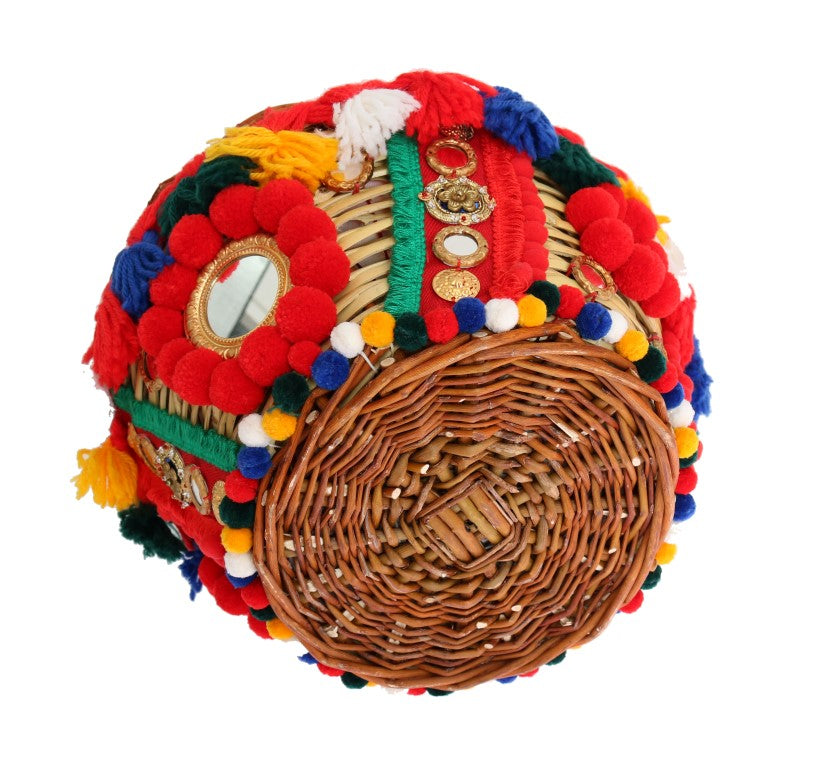 Sac Dolce & Gabbana multicolore AGNESE en paille et cristal avec pompon