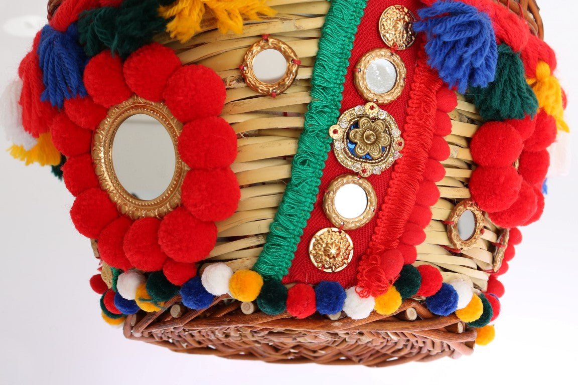 Sac Dolce & Gabbana multicolore AGNESE en paille et cristal avec pompon