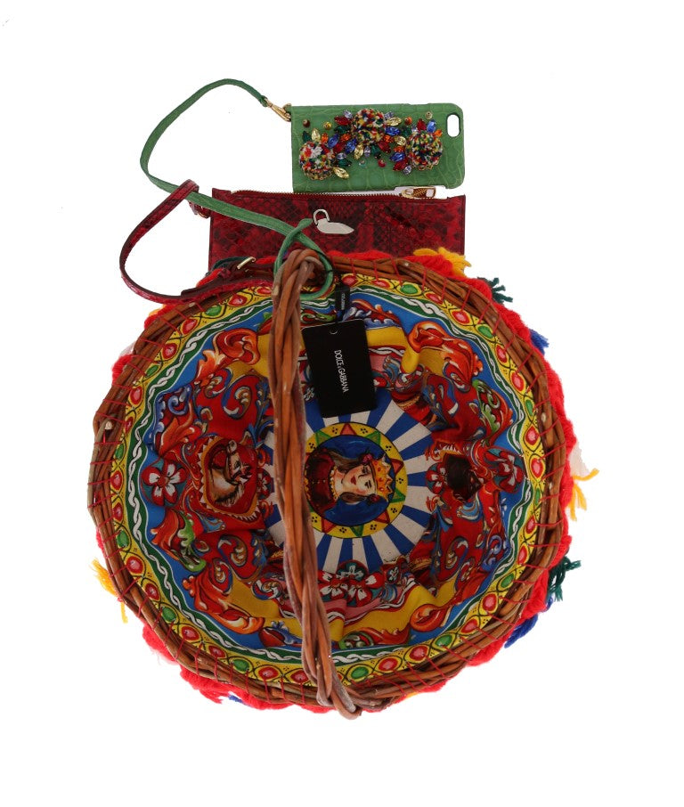 Sac Dolce & Gabbana multicolore AGNESE en paille et cristal avec pompon
