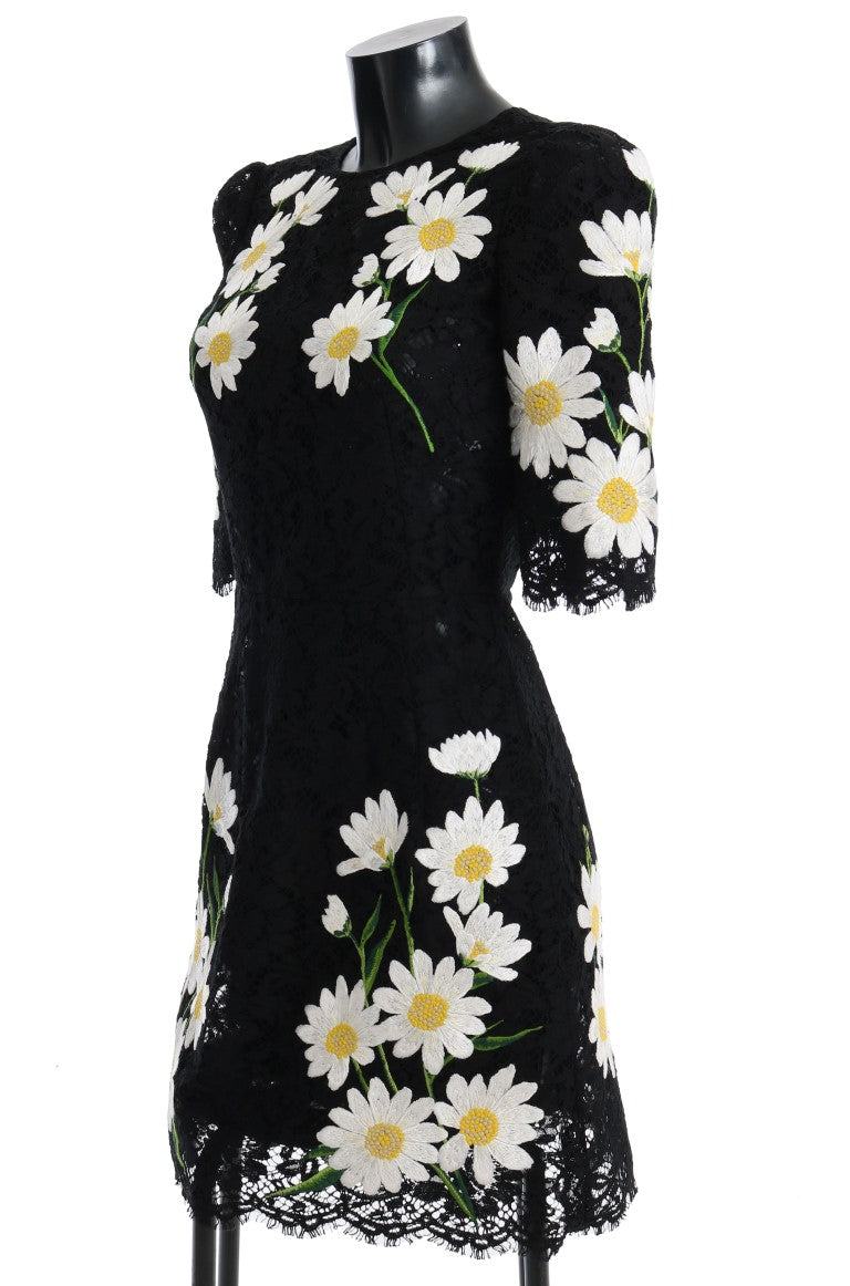 Robe sicilienne en dentelle florale noire à motif camomille de Dolce & Gabbana