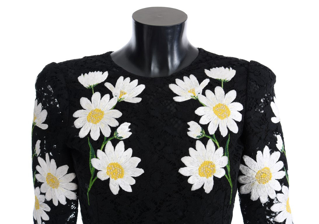 Robe sicilienne en dentelle florale noire à motif camomille de Dolce & Gabbana