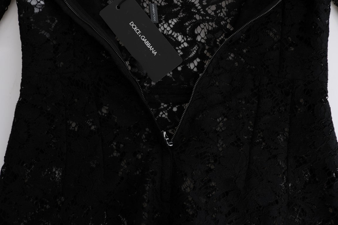 Robe sicilienne en dentelle florale noire à motif camomille de Dolce & Gabbana