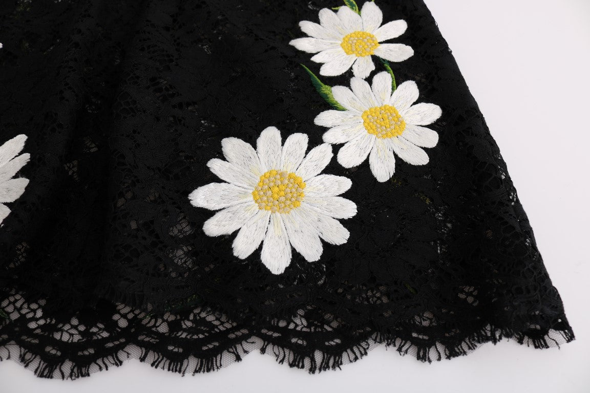 Robe sicilienne en dentelle florale noire à motif camomille de Dolce & Gabbana