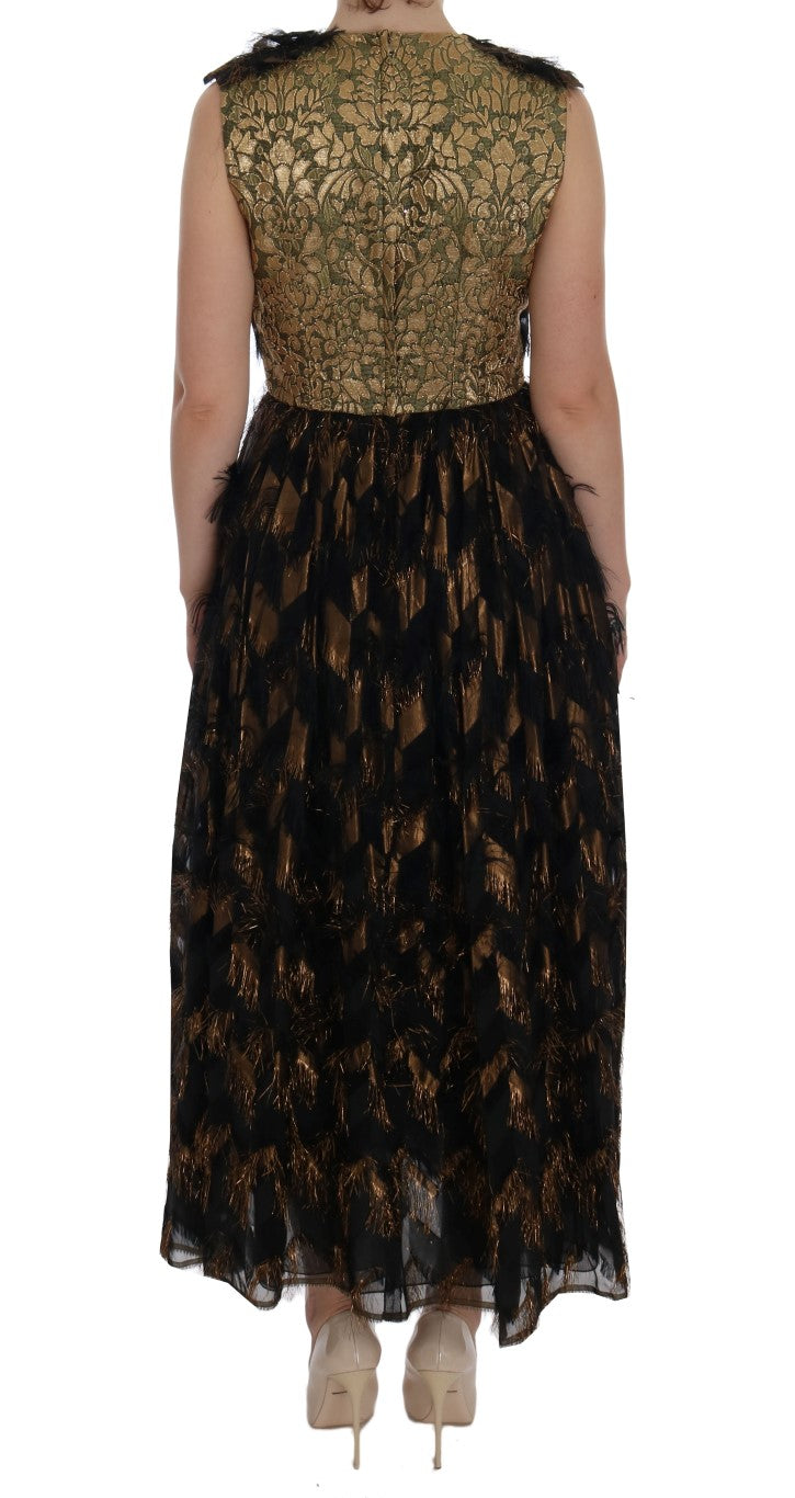 Robe trapèze en soie noire Dolce & Gabbana avec franges marrons