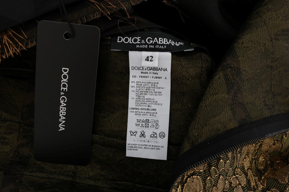 Robe trapèze en soie noire Dolce & Gabbana avec franges marrons
