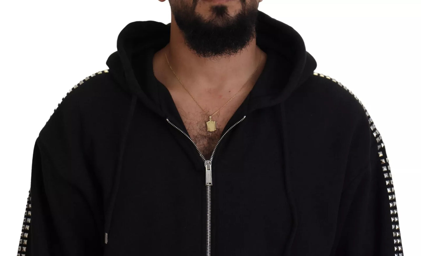 Pull à capuche noir à fermeture éclair complète et ornements de Dsquared²