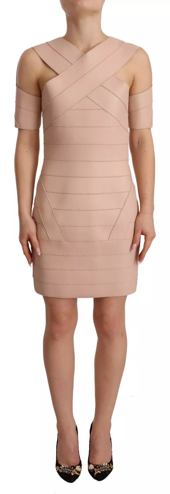 Dsquared² Beige leren minidress met open schouders
