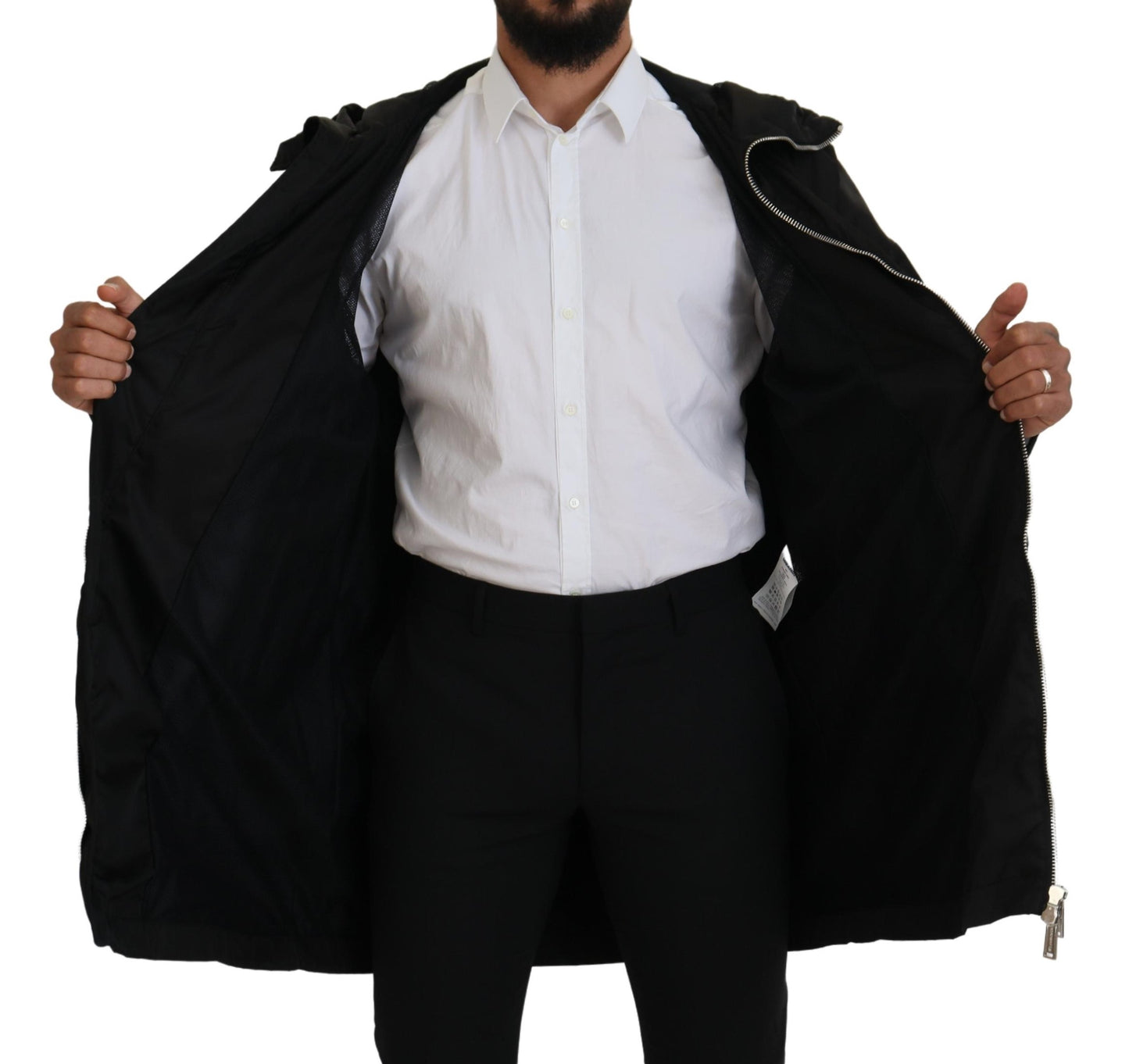 Dsquared² Longue veste manteau à capuche en nylon noir et blanc avec imprimé