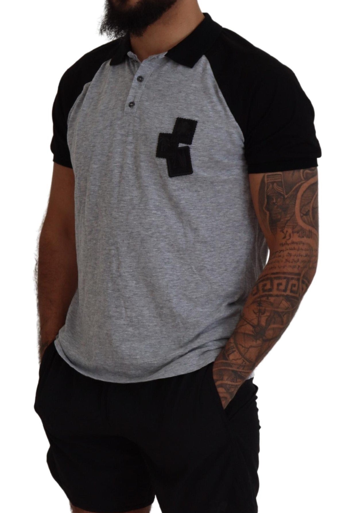 T-shirt à manches courtes et col rond en coton gris et noir Dsquared²