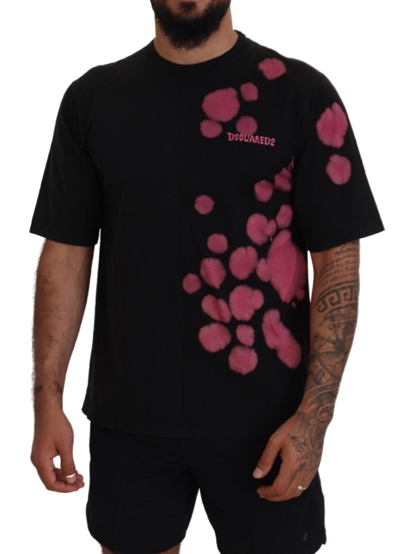 Dsquared² zwart-roze katoenen T-shirt met korte mouwen en ronde hals.