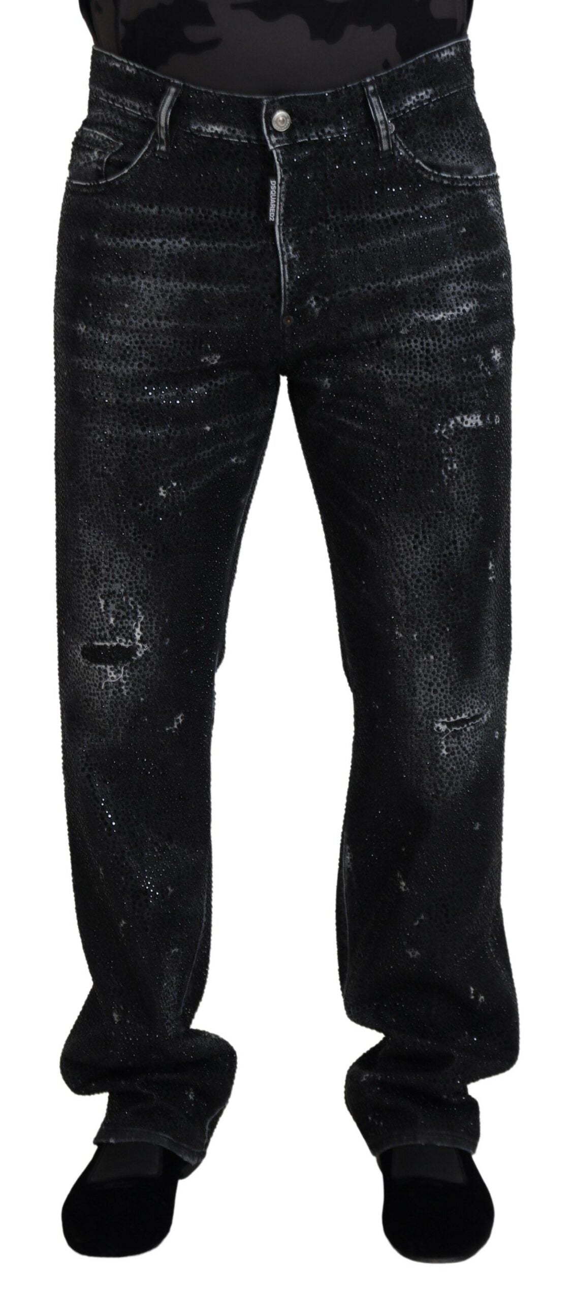 Dsquared² Zwarte, met kristallen versierde, versleten jeans