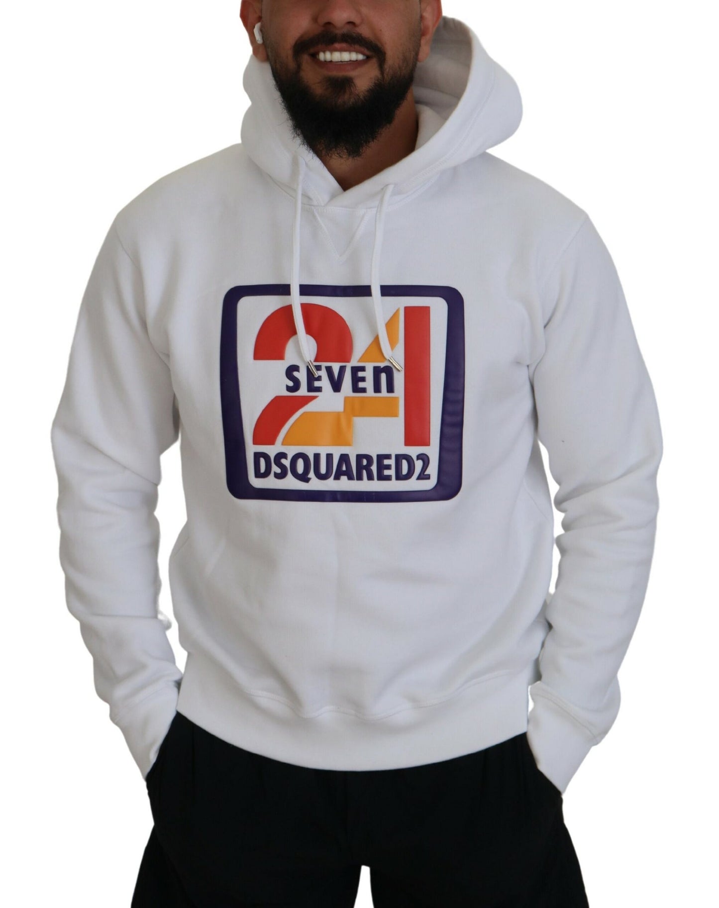 Pull à capuche en coton blanc pour homme avec imprimé Dsquared²