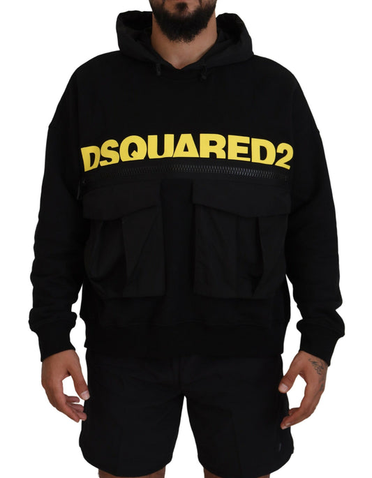 Dsquared² Zwarte katoenen gebreide trui met capuchon en opdruk