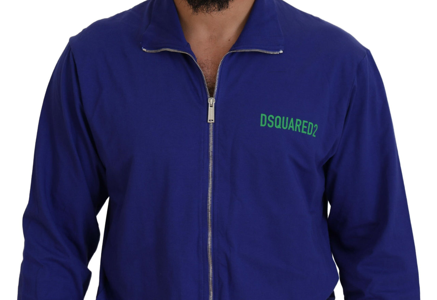 Pull à col montant à fermeture éclair pour homme en coton bleu imprimé Dsquared²