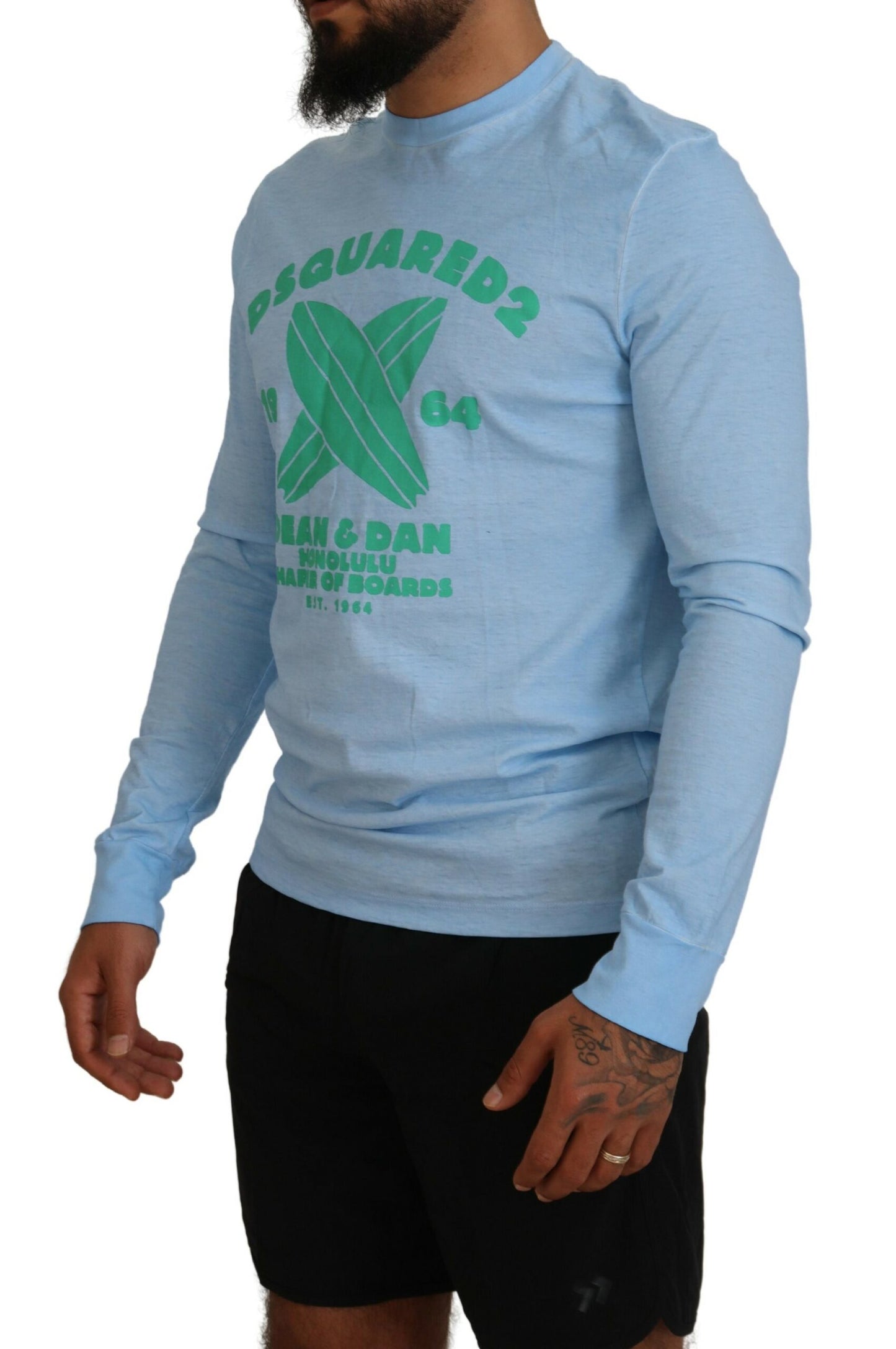 Pull homme Dsquared² à manches longues, bleu clair, imprimé.