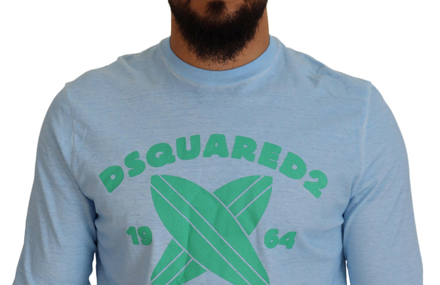 Pull homme Dsquared² à manches longues, bleu clair, imprimé.