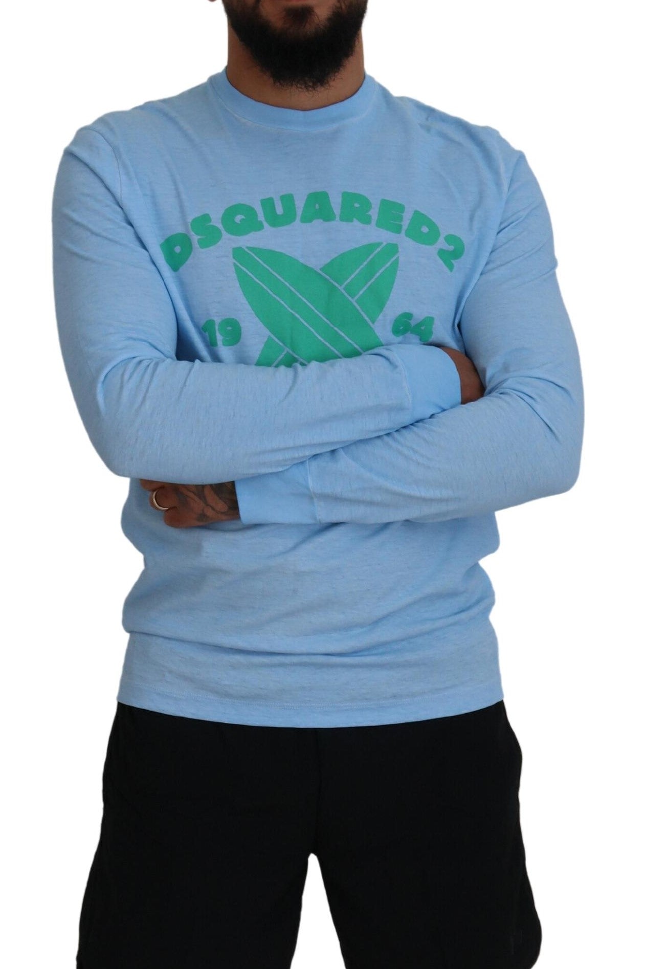 Pull homme Dsquared² à manches longues, bleu clair, imprimé.