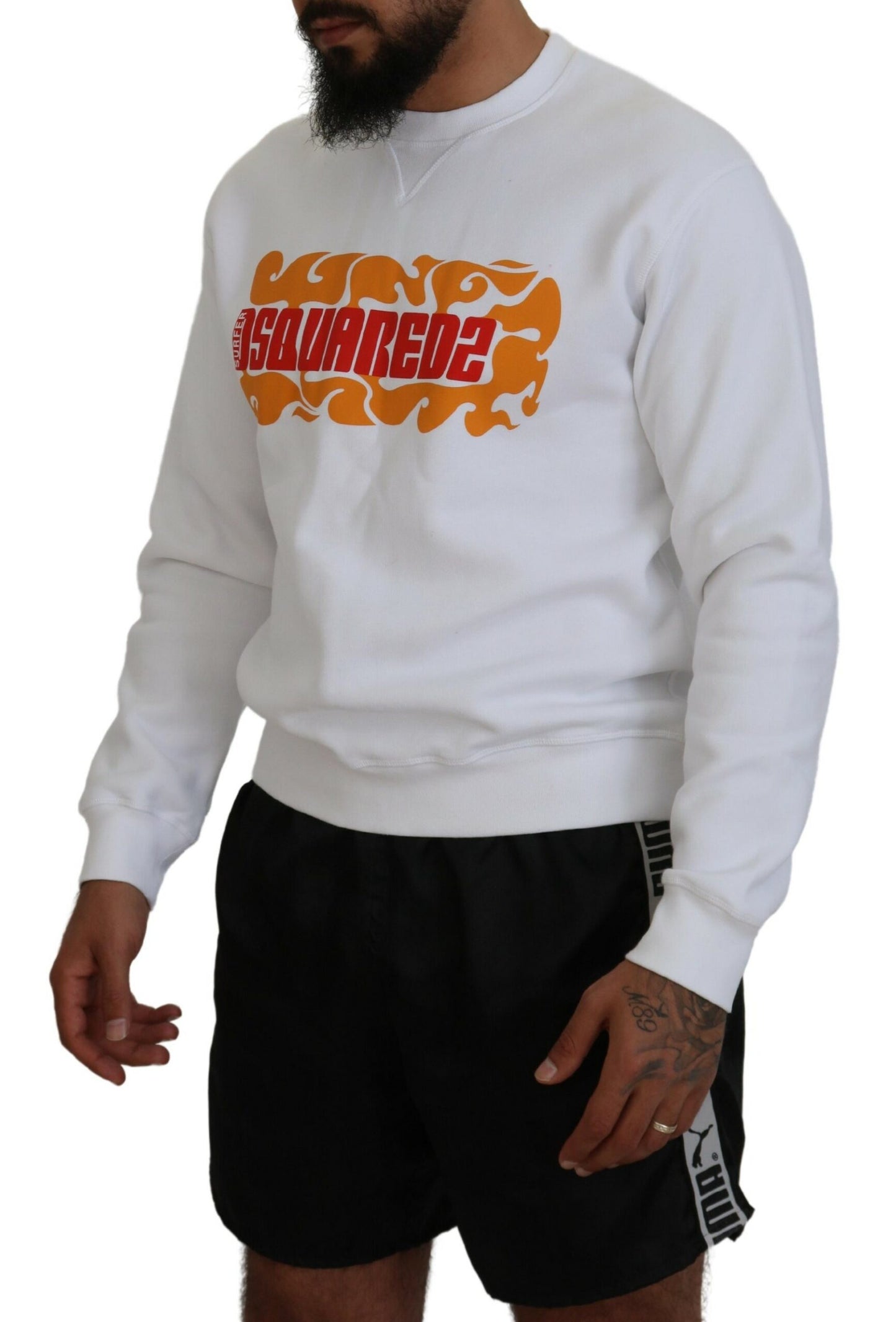 Pull en coton blanc à manches longues avec imprimé de Dsquared²