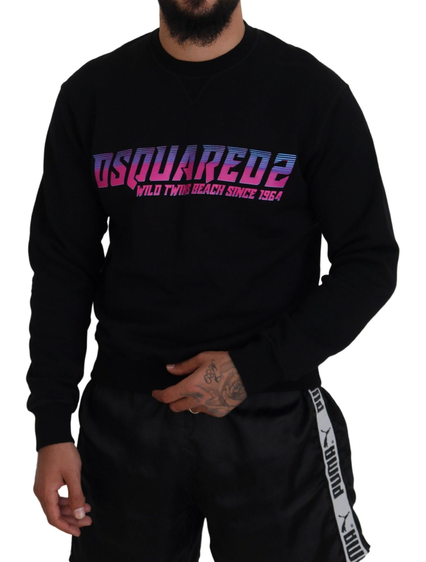 Pull en laine à manches longues pour homme Dsquared² avec imprimé du logo noir.