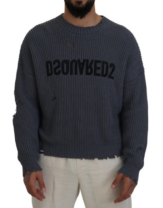 Pull en tricot gris à trous pour homme Dsquared²