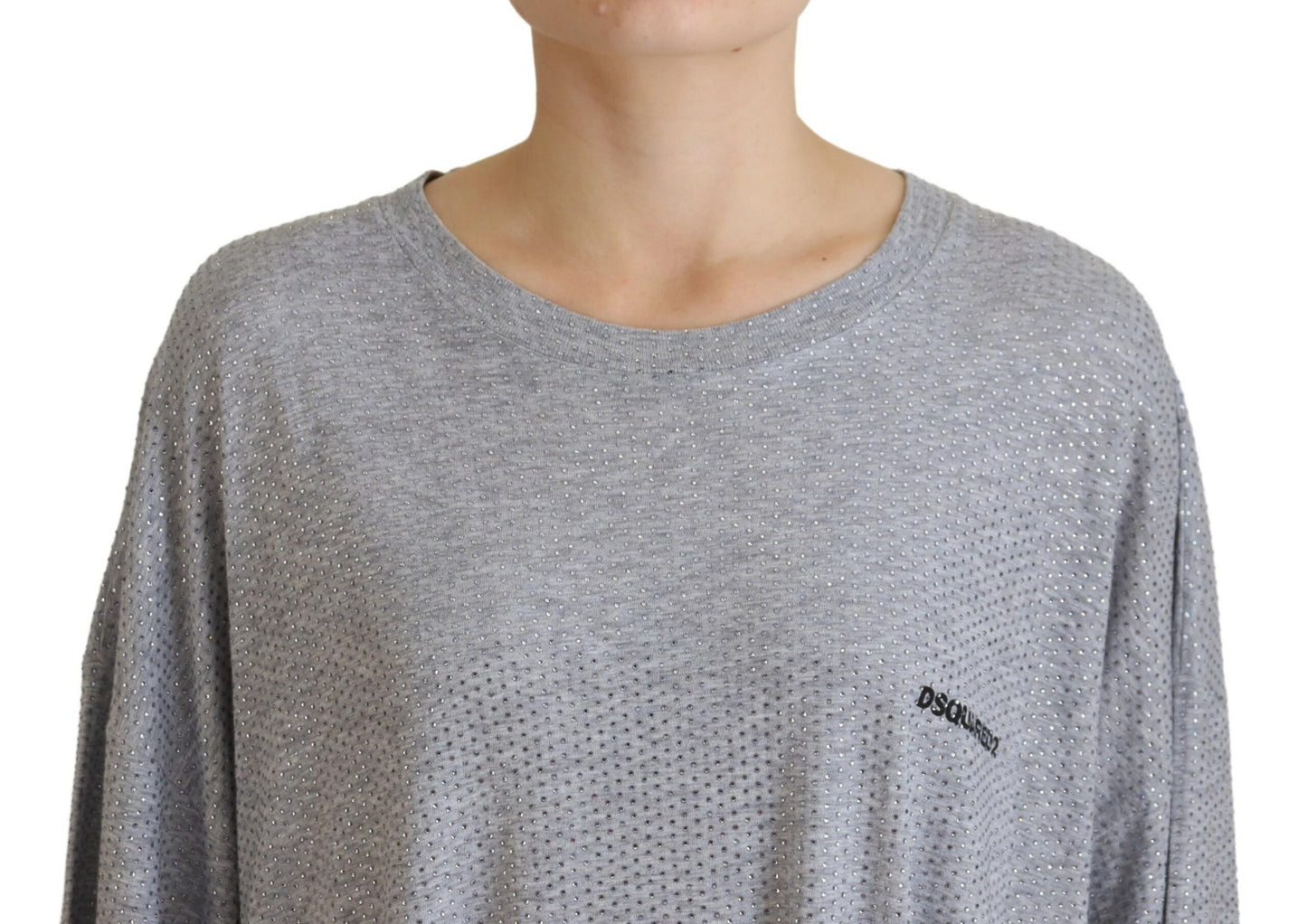 Dsquared² grijze katoenen jurk met lange mouwen en kristallen versieringen