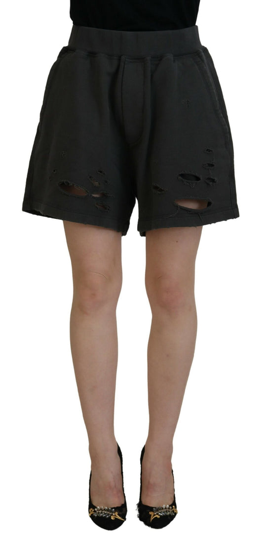 Shorts en coton noir taille mi-hauteur, délavés et effilochés, Dsquared²