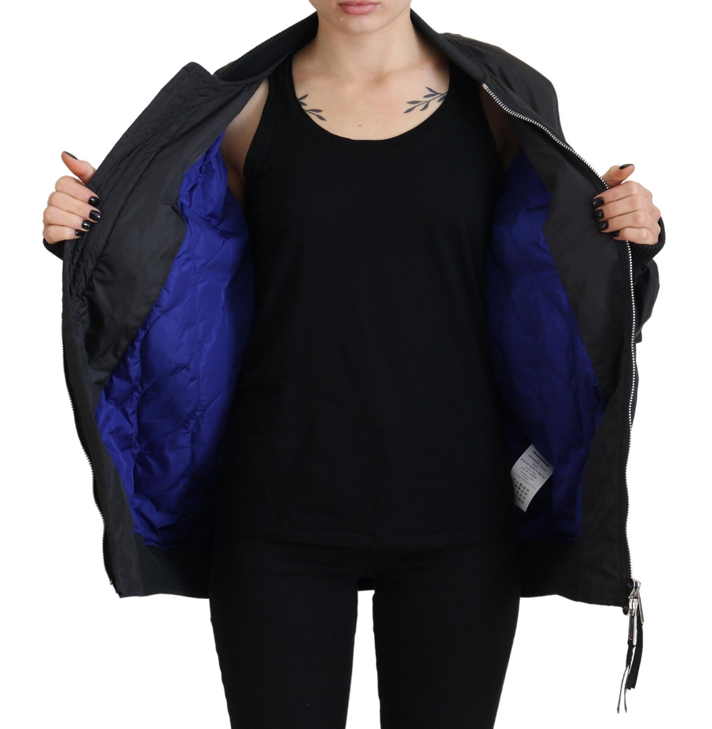 Dsquared² Veste bomber à fermeture éclair pour femme, imprimé logo noir.