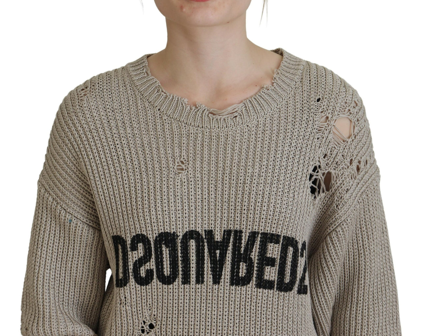 Dsquared² Beige gebreide crewneck trui van katoen