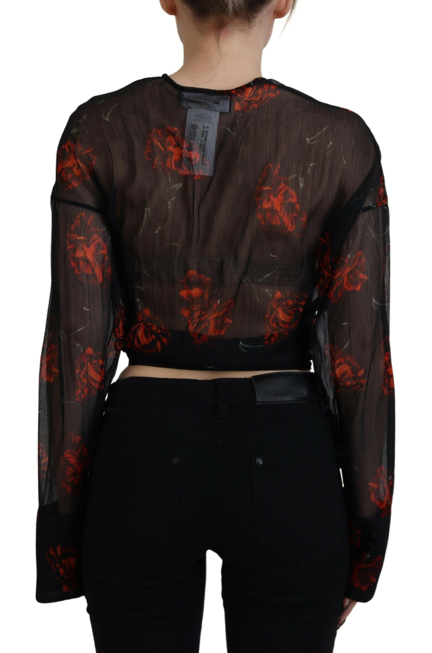 Dsquared² Zwarte, bloemenprint, cropped, wikkel-top met lange mouwen