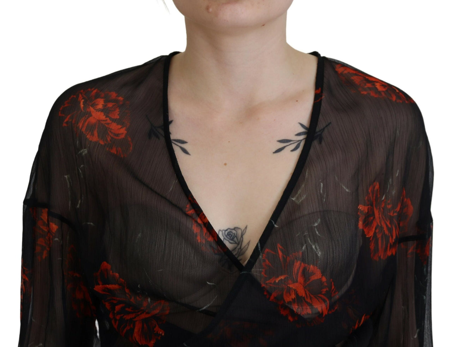 Dsquared² Zwarte, bloemenprint, cropped, wikkel-top met lange mouwen
