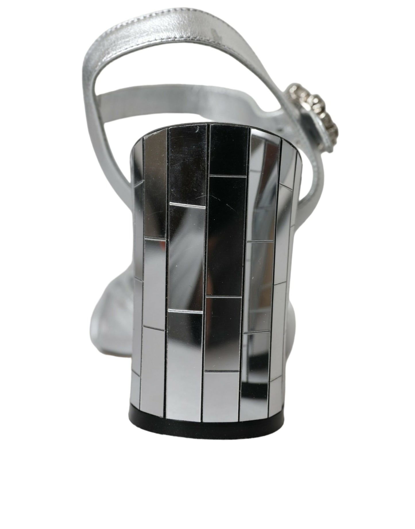 Sandales à talons en cuir d'agneau argenté Dolce & Gabbana