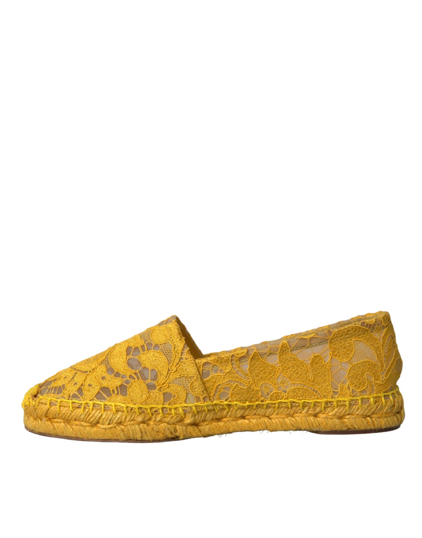 Dolce & Gabbana gele Taormina espadrille loafers, platte schoenen met kant.