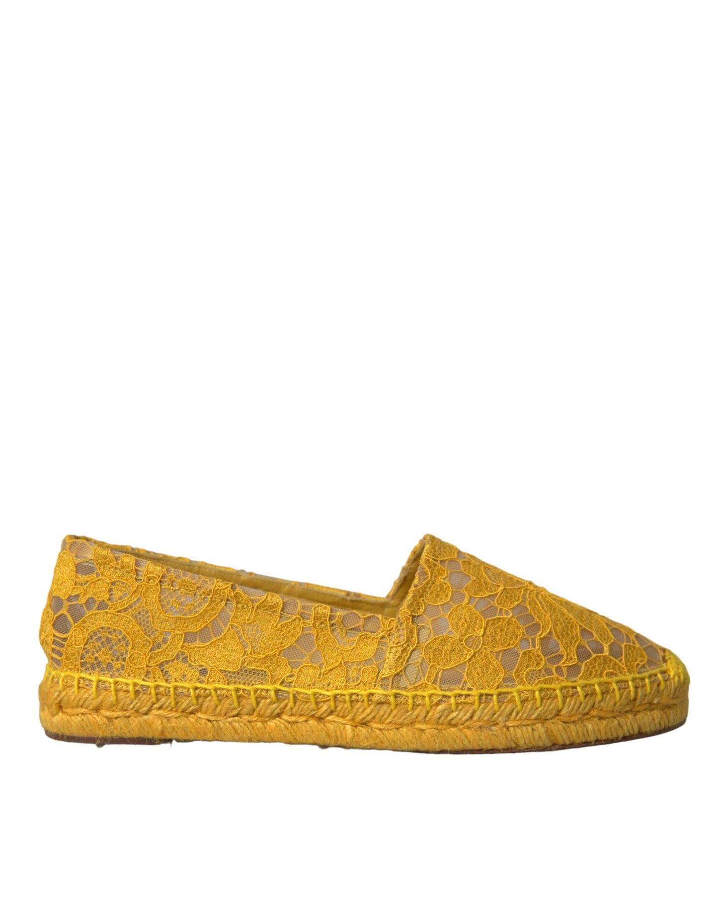 Dolce & Gabbana gele Taormina espadrille loafers, platte schoenen met kant.