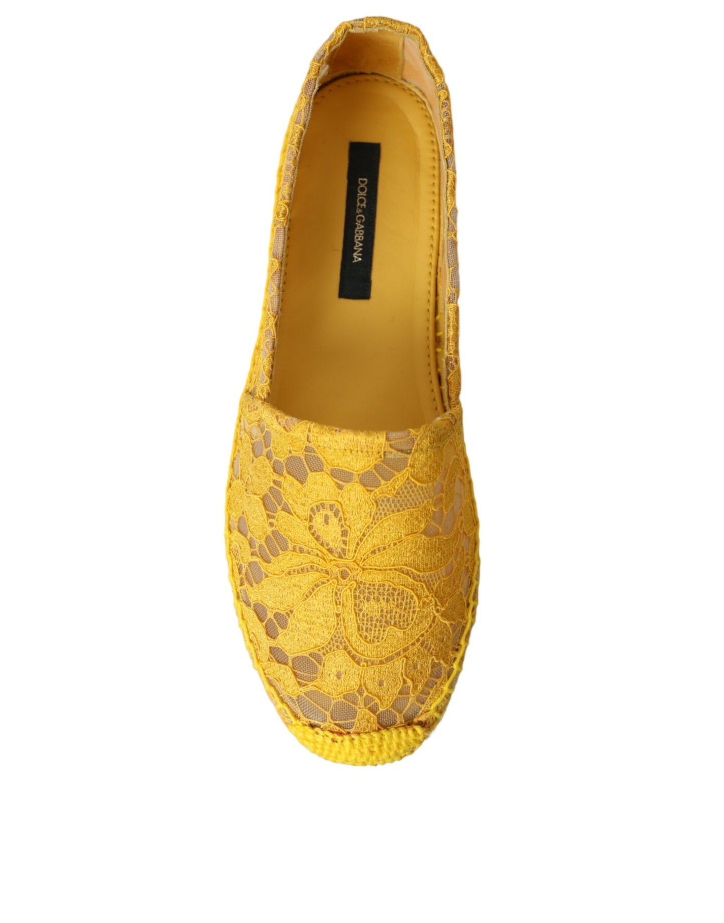 Dolce & Gabbana gele Taormina espadrille loafers, platte schoenen met kant.
