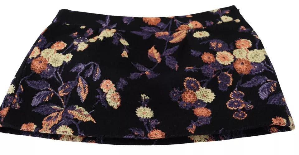 Jupe mini trapèze noire à taille mi-hauteur brodée de fleurs de Dsquared².