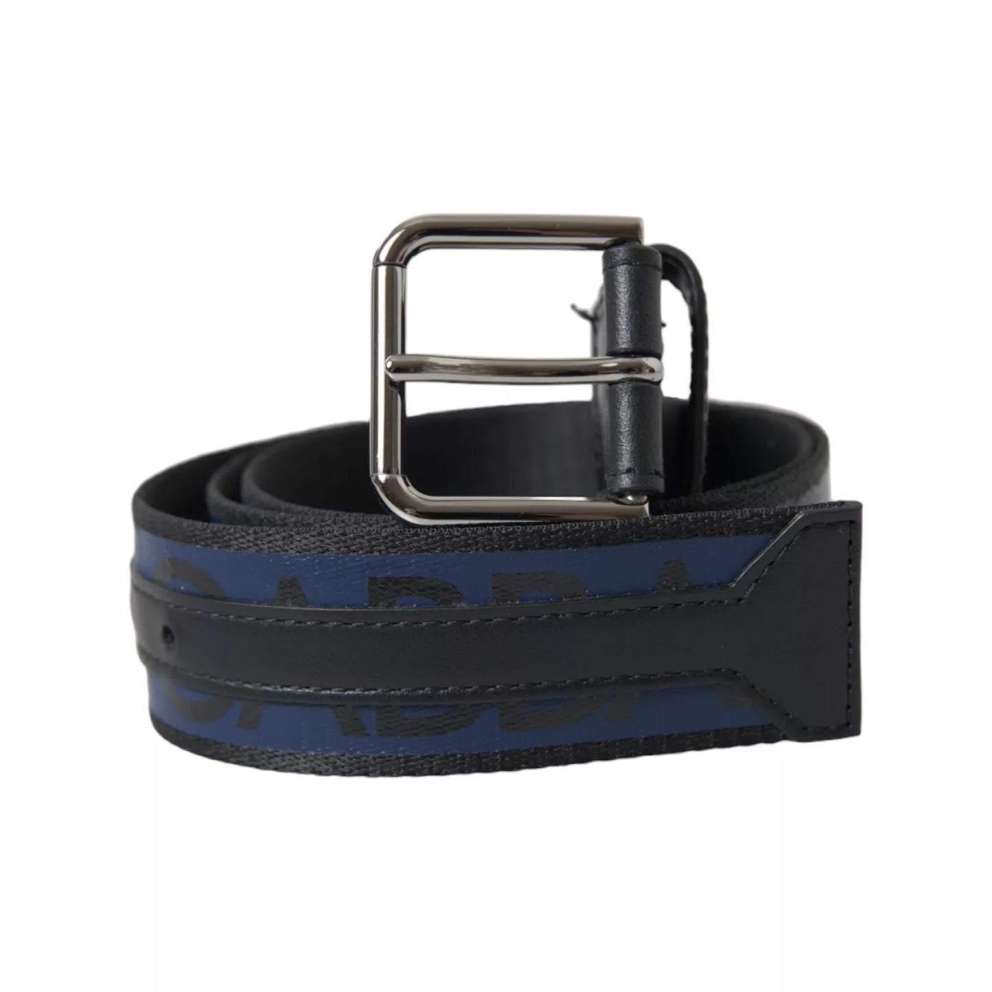 Dolce & Gabbana Zwart Blauw Logo Zilveren Metalen Gesp Riem