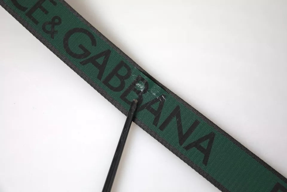 Ceinture Dolce & Gabbana à boucle en métal argenté avec logo noir et vert