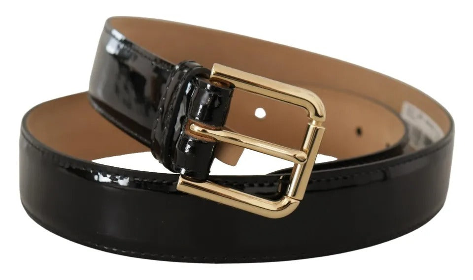 Dolce & Gabbana Zwarte Leren Riem met Goudkleurig Metalen Logo en Gegraveerde Gesp