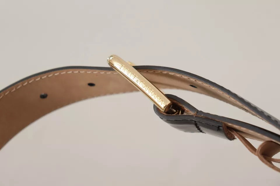 Dolce & Gabbana Zwarte Leren Riem met Goudkleurig Metalen Logo en Gegraveerde Gesp