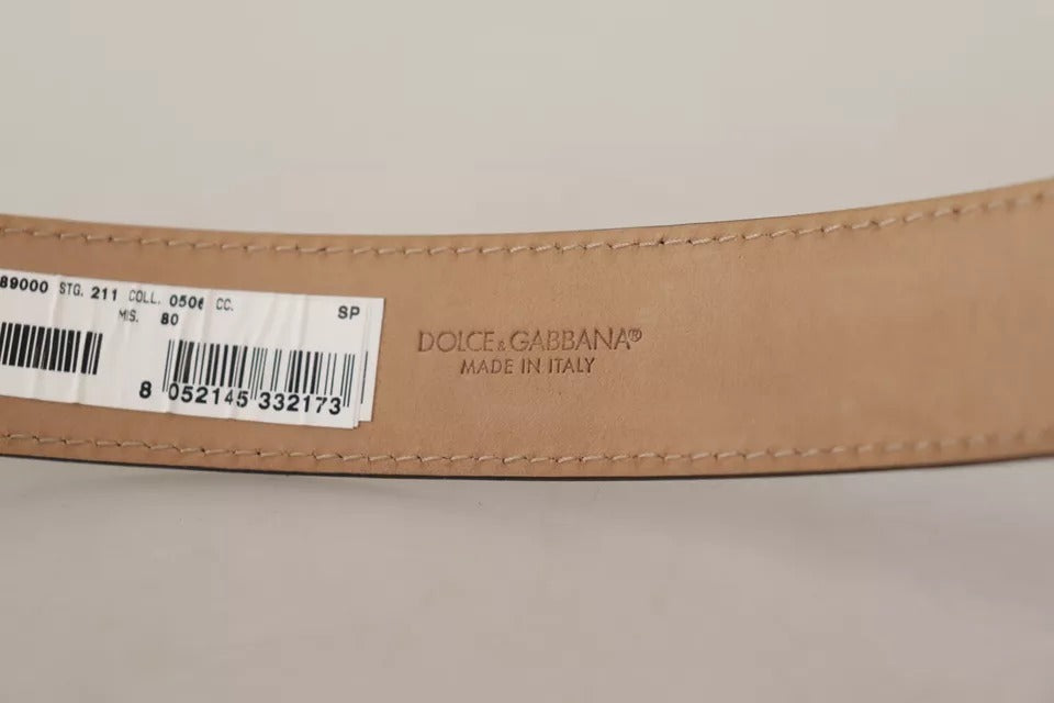 Dolce & Gabbana Zwarte Leren Riem met Goudkleurig Metalen Logo en Gegraveerde Gesp